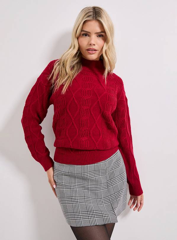 DOROTHY PERKINS Cranberry Twisted Cable Funnel Longline Jumper L